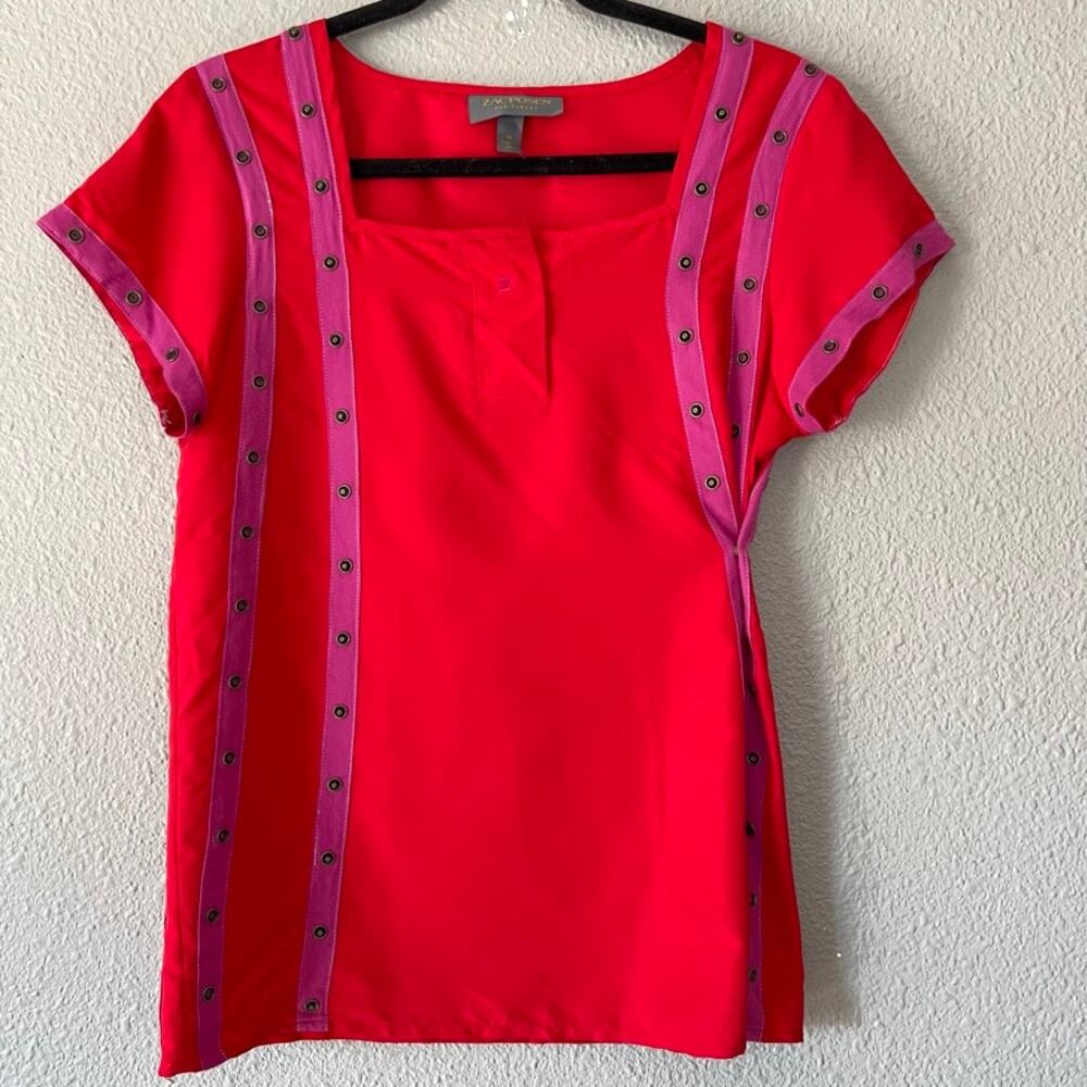 Zac Posen For Target Snap Tape Red Pink Square Neck Womens Shirt Blouse Medium